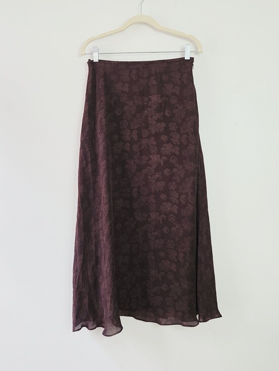 Lauren Ralph Lauren Dresses & Skirts - Lauren Ralph Lauren Chocolate Brown Fall Leaves Silk Printed Midi Bias Cut Skirt